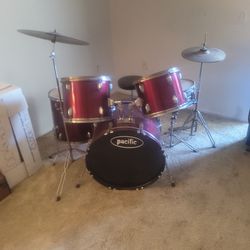 Ruby Red Pacific Complete Drum Set with Sabian Symbols 
