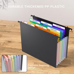 Plastic Expanding Hanging File Folders for Filing Cabinet,1/3-Cut Tab, 7 Pockets Accordion Dividers Folder Multi-Color Tabs, Large Capacity Hanging Or