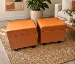 Modern camel-colored faux leather ottoman (2)