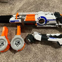 Nerf Rhino Fire Elite Blaster W/ Tripod And Drum Mags 