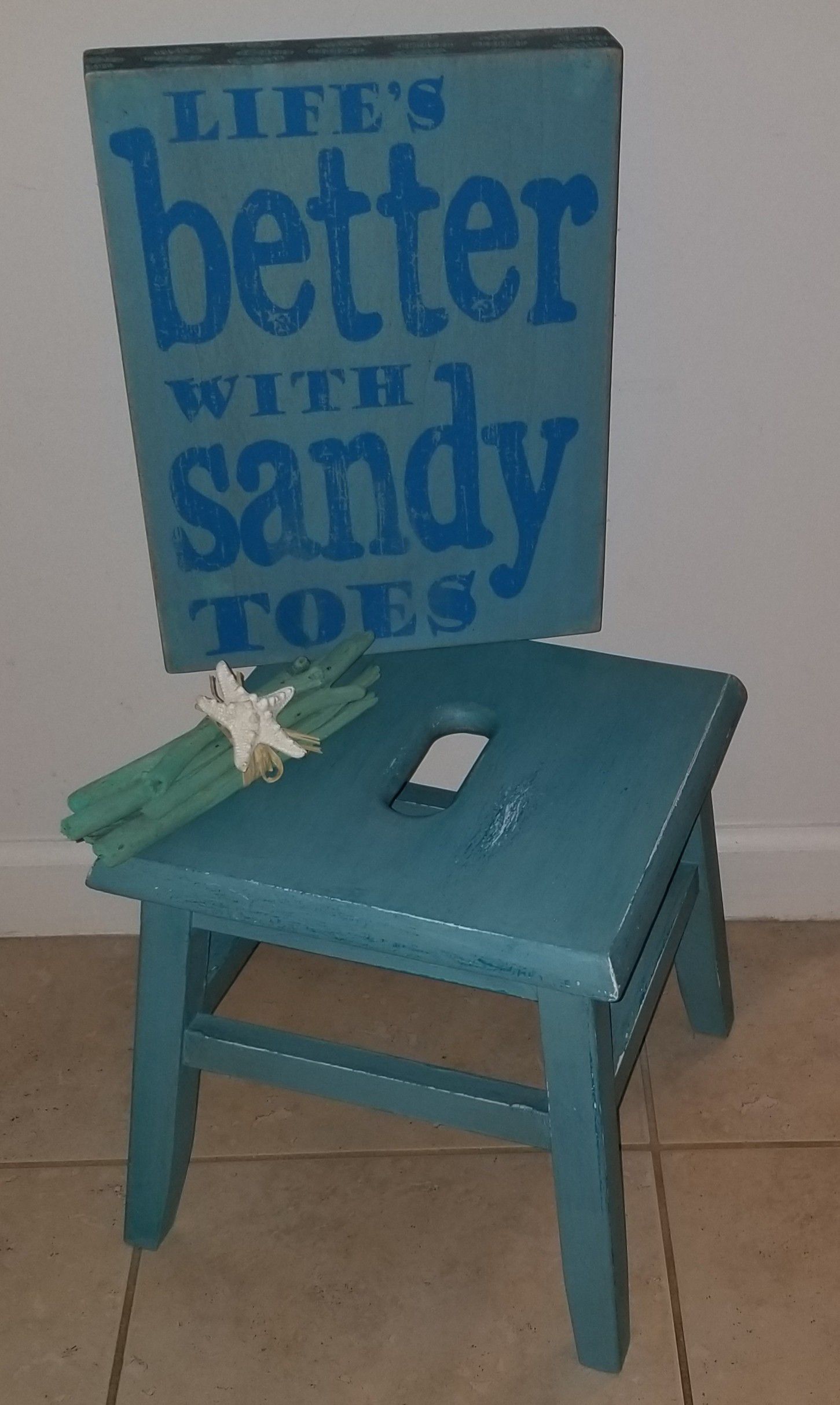 Step stool refinished, beach sign and decor