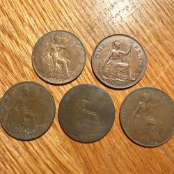 Great Britain 1 Penny Lot High Grade! Beautiful 1883, 1907, 1916, 1921, 1945