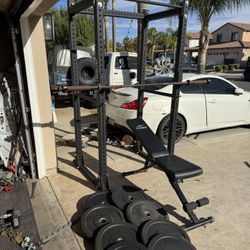 RML-390F FLAT FOOT MONSTER LITE RACK plus 7ft 45lbs rogue Ohio bar and 170bs of bumper weights