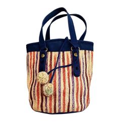 Lucky Brand Multi-Color Stripe Straw Beach Bag Shopper Tote Shoulder Bag