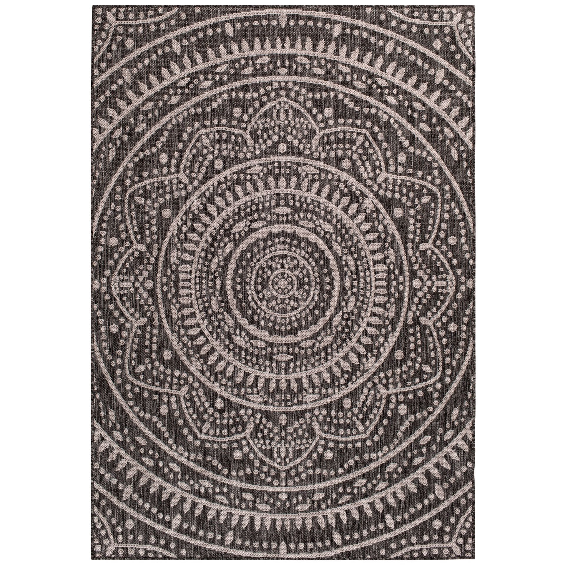 7'10" x 10" Gray Global Medallion Indoor Outdoor Area Rug