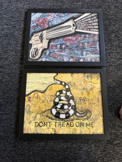 2 Framed Americana Wall Art Pieces – $75 for Both  Unique vintage/distressed-style décor.