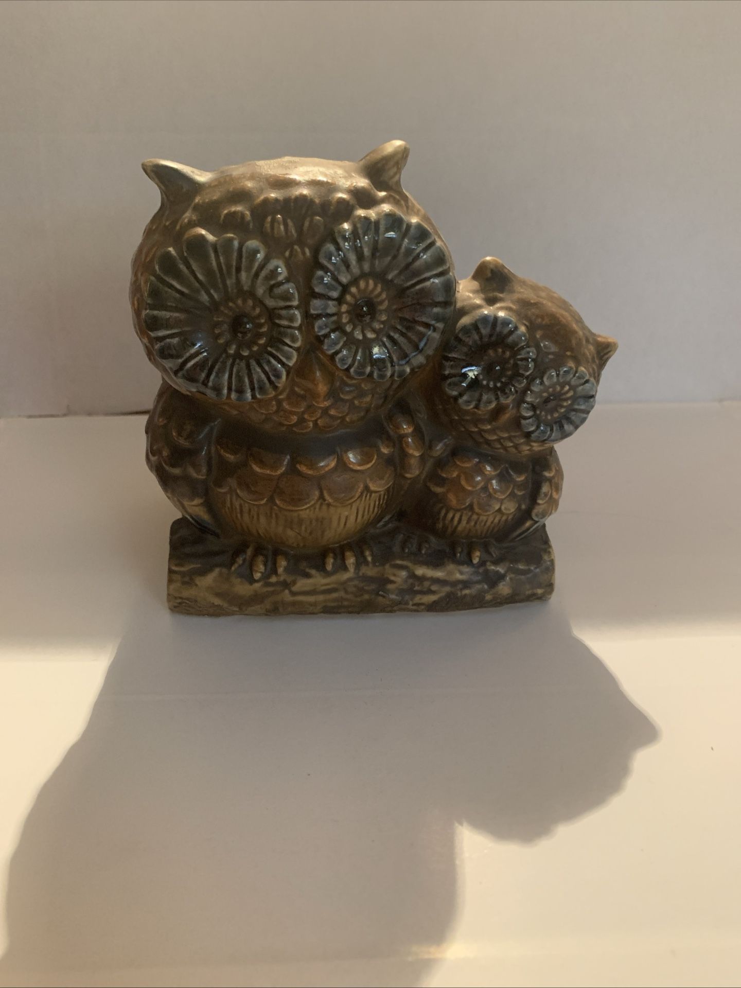 Owl Planter Vintage Relpo Japan Mother and Baby On Branch For Small Plant