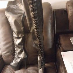 Black Leather Thigh High Boots