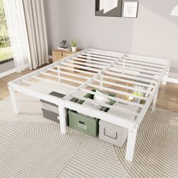  Full Size Metal Platform Bed Frame with Under-bed Storage, Heavy-duty, No Box Spring Needed, Easy Assembly, White