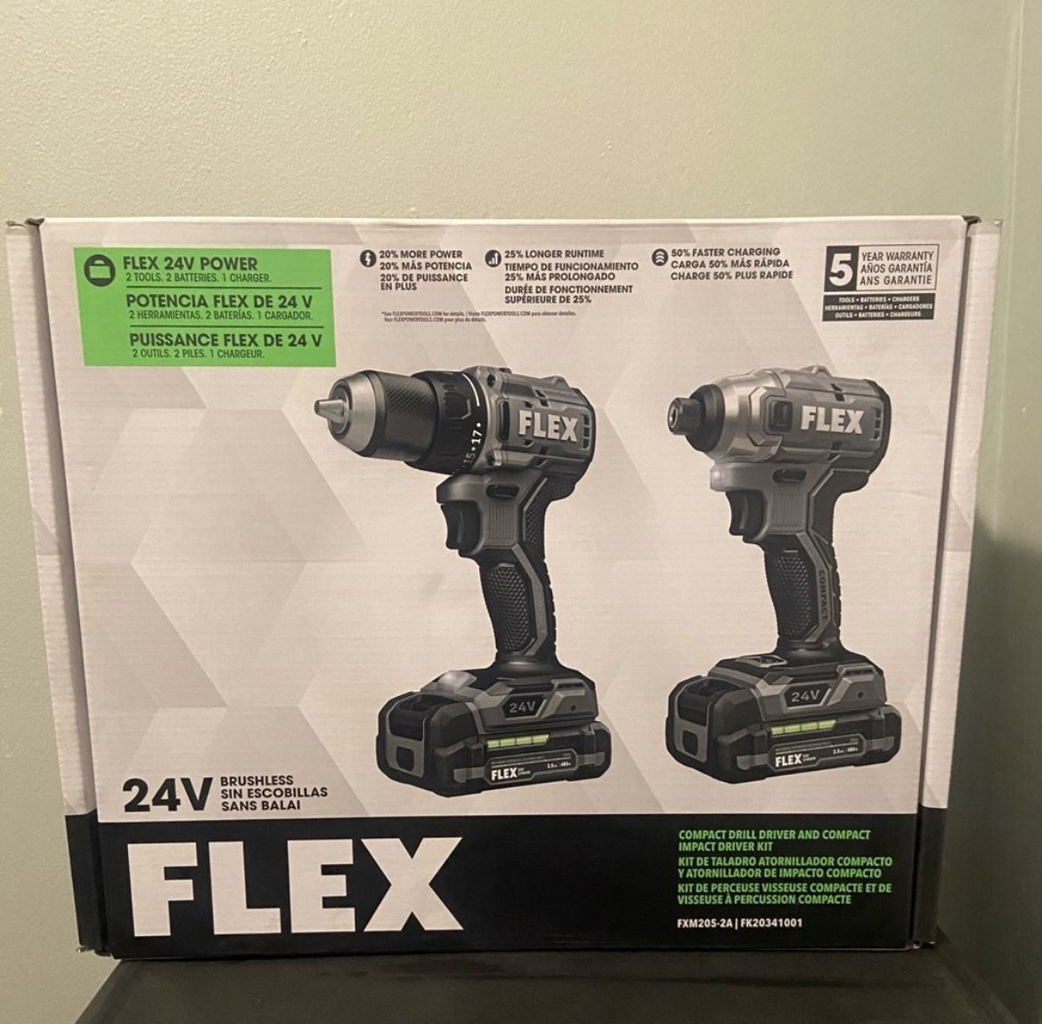 Flex FXM205-2A 24V Compact Drill Driver and Compact Impact Driver 4-Combo Kit