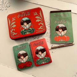 Vintage 80’s Classic Old Fashioned Enjoy Coca-Cola Tin Complete Playing Card Box Set Sealed