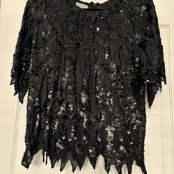 Vintage Beaded And Sequins Women’s Black Blouse 