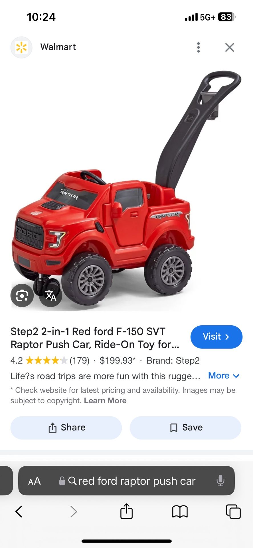 Red Ford Raptor Push Car