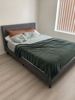Gray Upholstered Bed Frame with Headboard