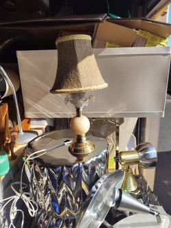 Vintage Brass ,Glass And marble With Shade Great Bedroom Or Hallway Lamp
