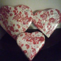 New Set Of 3 Red Floral Heart Boxes 