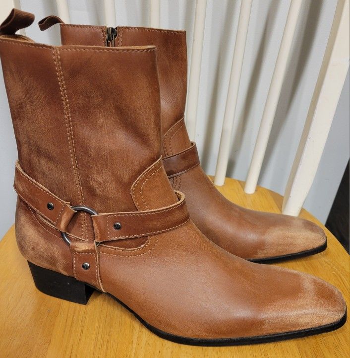 OSSTONE Men's Chelsea Ankle Leather Chukka Motorcycle Boots Size 11.5 / NEW