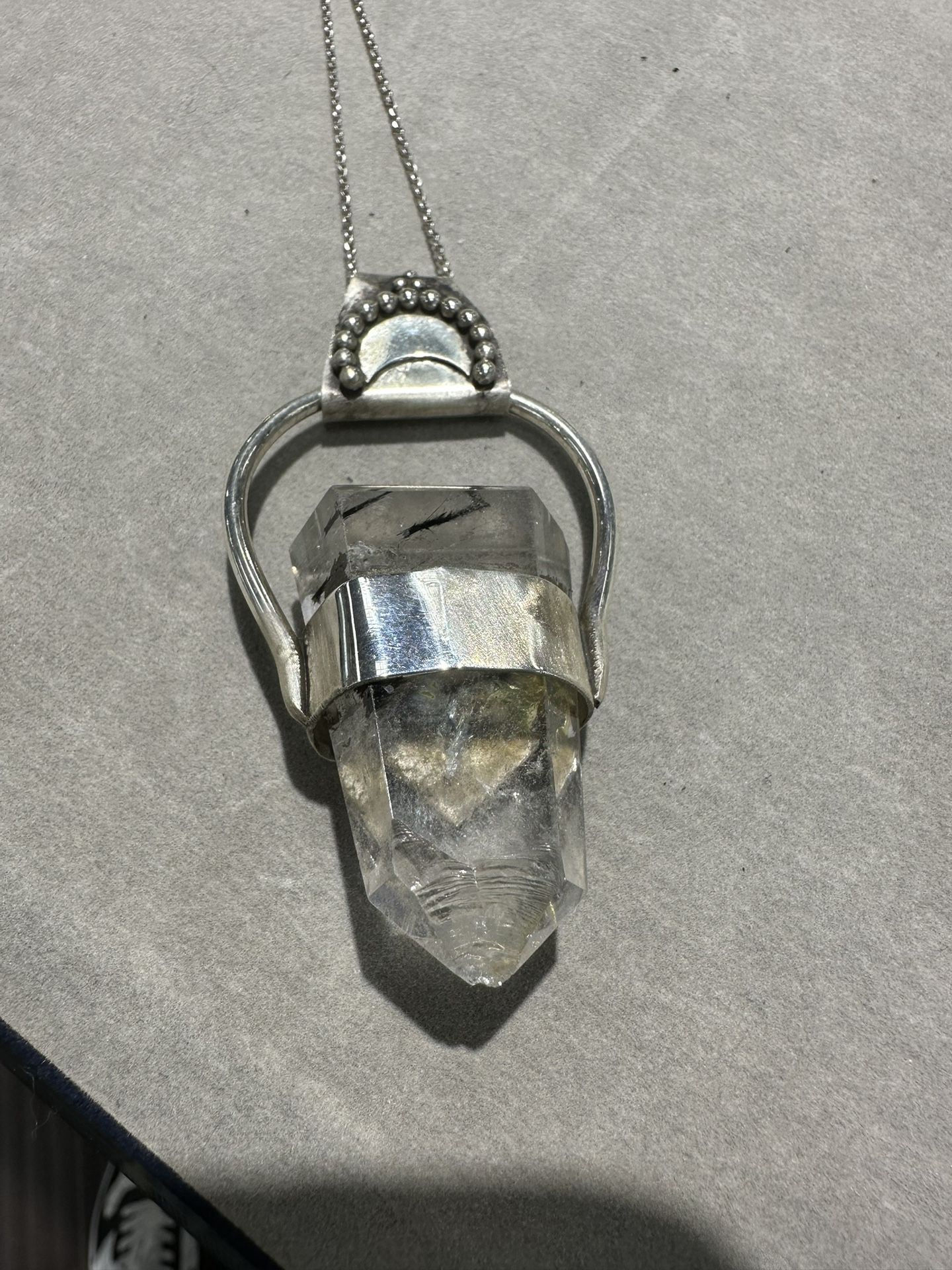 Dark Rainbow Rutile Quarts Sterling Pendant