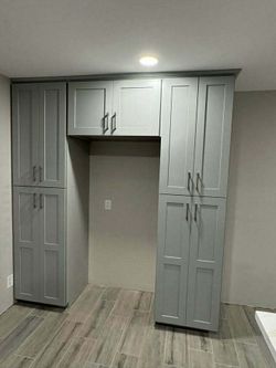 gray pantry cabinets