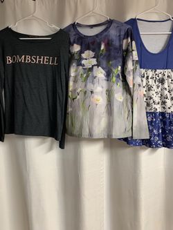 One Victoria Secret Top, Sleeveless Print Top, And Long Sleeve Print Top