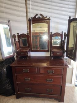 Vintage Mahogany 5 Mirror Antique Dresser