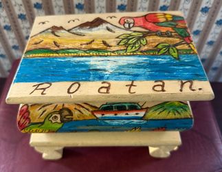 Roatan, Honduras Hand Painted Folk Art Treasure Wooden Box