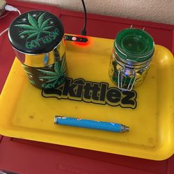 420 Kit - Light Up Rolling Tray, Ashtray, Weed storage Jar, Backwoods wax Battery