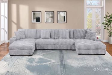 New X-Large furry corduroy sectional couch / free delivery