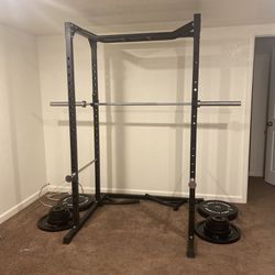 Squat Rack, Weights, and Barbell