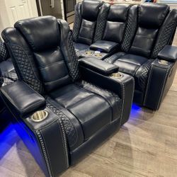 SALA DE PIEL AZUL CAFÉ! INSTALACIÓN ENTREGA EL MUSMO DÍA! 3 PAGOS MENSUALES 