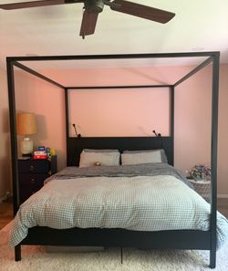 Like New! Four-poster bed frame, black/Luröy, King originally $800