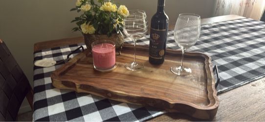 Large Wooden Serving Tray with Handles