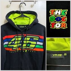 VR46 Official Valentino Rossi Stripes Full Zip Hoodie Size Medium