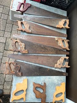 Vintage Hand Saw Lot (7 Saws + 3 Extra Wooden Handles) - Great for Restoration or Decor