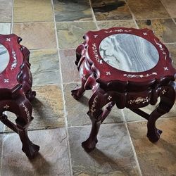 Chinese Rosewood Marble Mother-Of-Pearl Inlay Tables