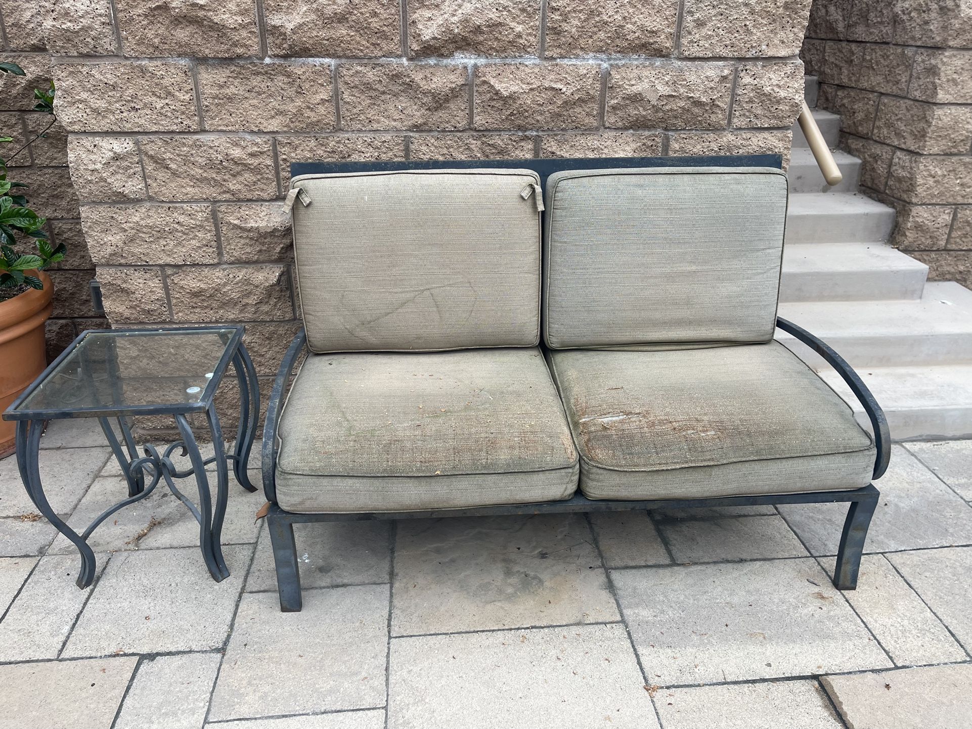 Wrought Iron Bench And End Table