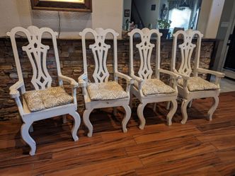 Set of 4 White Wood Dining Chairs with Cushions
