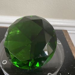 Emerald Glass Crystal Diamond  Cut Paperweight 3.5”