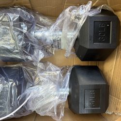 New Rubber Hex Dumbbell Weights 30 lb Pair Black 