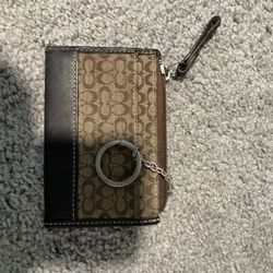 Coach Tan and Black Signature Keychain Wallet y2k