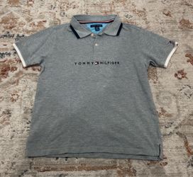 Tommy Hilfiger Kids Polo Shirt Size M 12-14 – Gray Logo Short Sleeve
