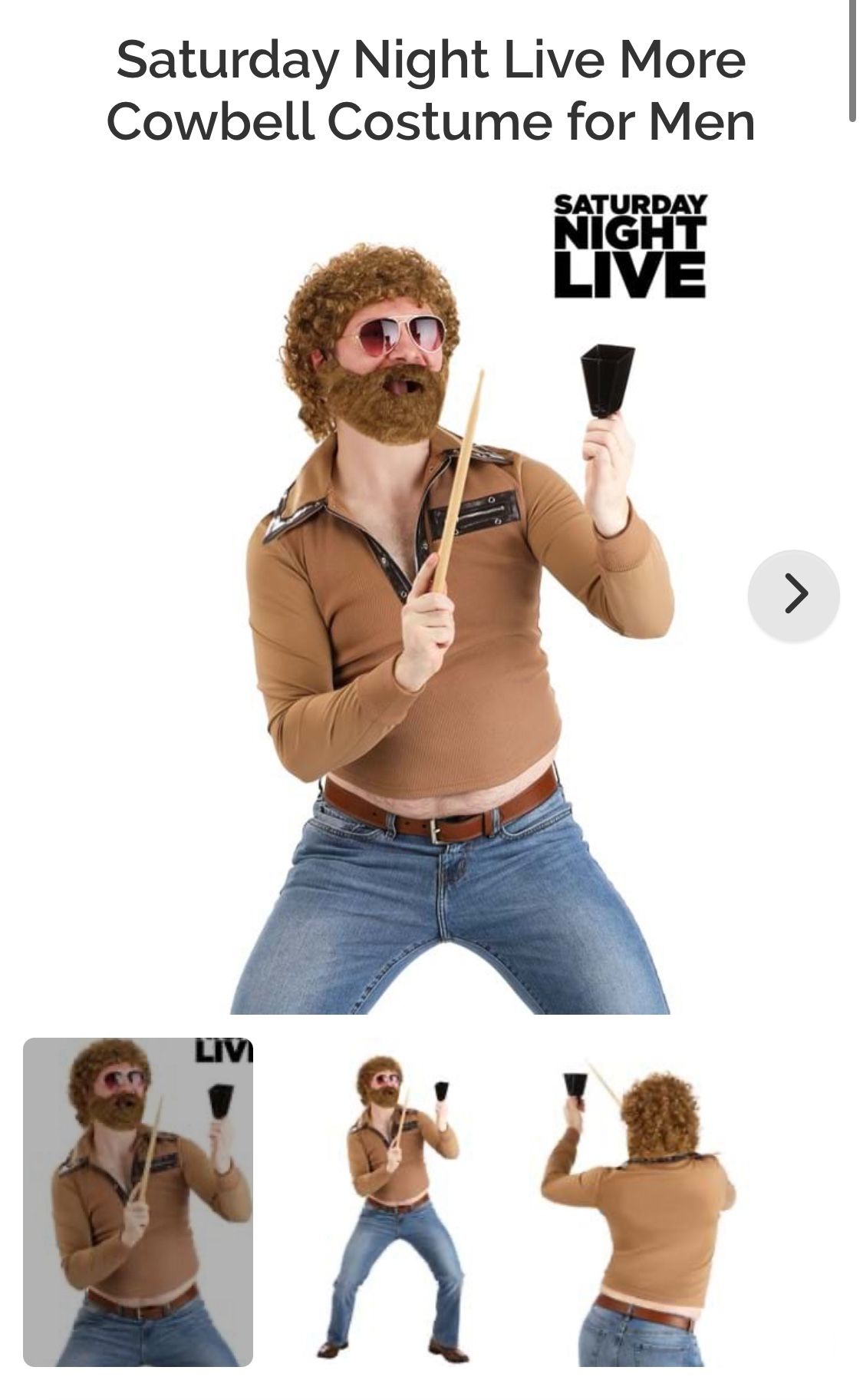 MORE COWBELL halloween costume mens L