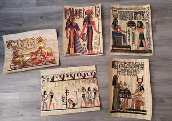 Set of 5 Egyptian Papyrus Art Paintings – Handmade Style Wall Decor