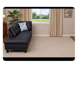 Black Faux Leather Chaise Lounge with Nailhead Trim