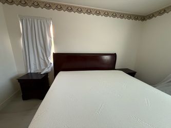 King bed with box, mattress, temper top$100