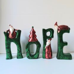VTG Rare Caramic " HOPE "  Christmas Posing Santa Mold Holiday Decor Painted 