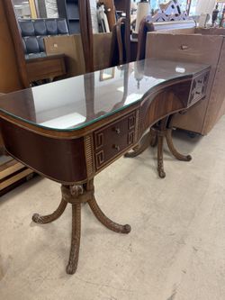 Vintage Regency style mahogany kidney-shaped writing desk  - 54” x 19” 