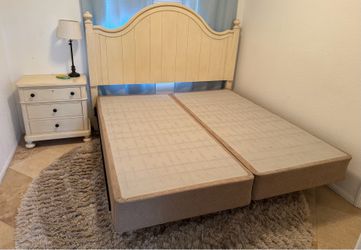 White Wood King Bed Frame with Headboard and Dresser Set