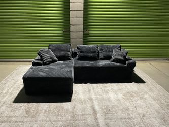 *Free Delivery* Black Corduroy Boneless Sectional Couch Sofa