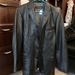 Kenneth Cole Leather Jacket Button Mens